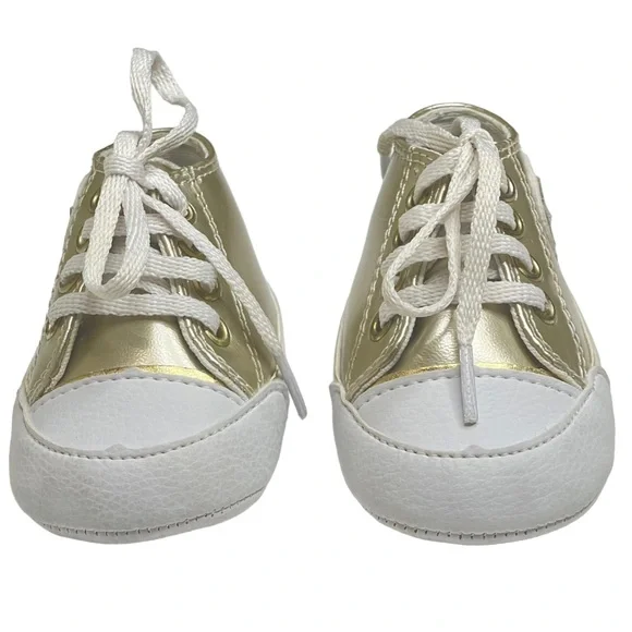 new Bento Bebe De Grife ★ Gold Star Newborn Baby Booties Sneaker ★ Metallic Gold - Picture 6 of 16